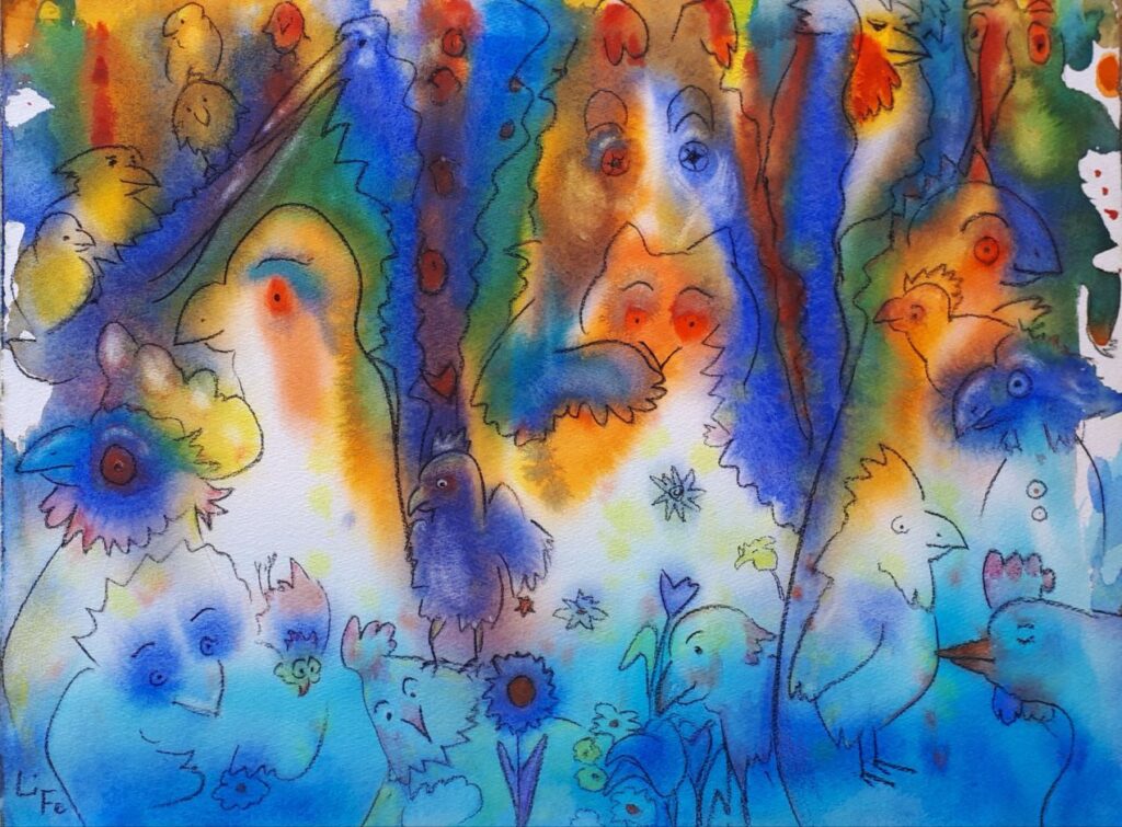 Lioba Feld - Vögel Türkis Blau Orange